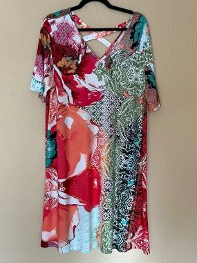 Chico's summery colorful party dress with criss-cross straps